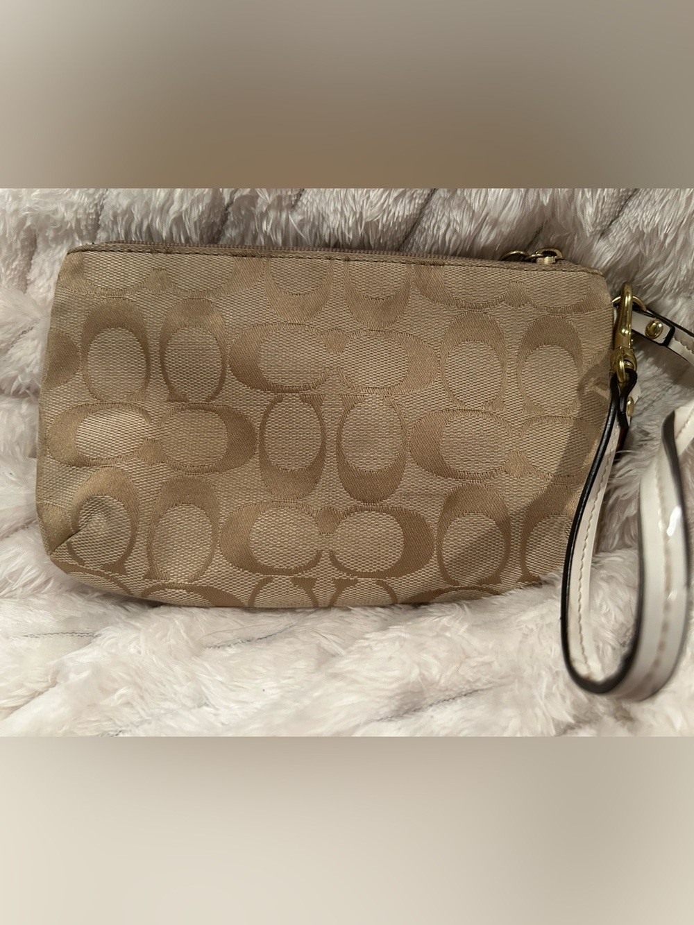 Tan and Cream Signature Coach Wristlet with Turnlock - Picture 3 of 7